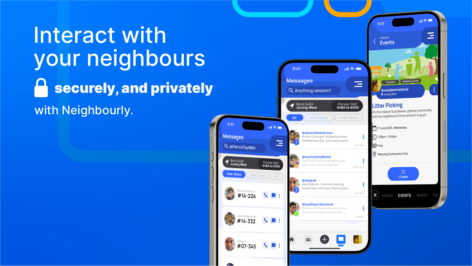 Cover Photo — Neighbourly, we've got 'u' in it. Neighbourly is a virtual space to interact exclusively with your neighbours in your Housing Development Board (HDB) block. With Inter-Level, you get to communicate with other neighbours in your level with your unit number as the username. With Inter-Block, same concept, but you're able to connect with the entire block! Book HDB facilities, invite your friends for an event, or even host one, free of charge!