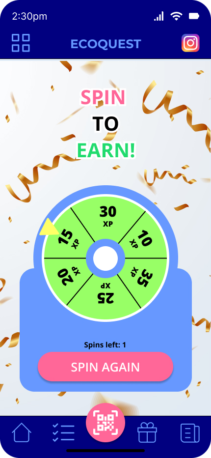 From our research, we found out that gen-zs lack the motivation to recycle when they have no incentives to gain from it. To make the process more enticing, we added a spin-the-wheel feature in the app for them to earn some points daily even before they start recycling just to make them look forward to doing it.