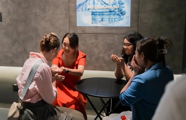 An Interactive scene where we had the docent invite an audience member to join our fellow actresses in an imaginary tea party.