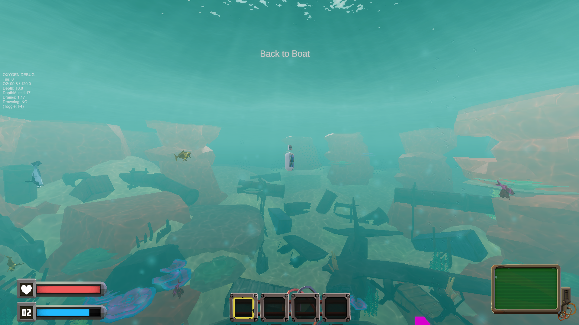 This is the WIP of the game scene. The animations for the fish and the graphics of the water has already been implemented. This was a screenshot taken when I was doing bug testing and balancing for the fish.
