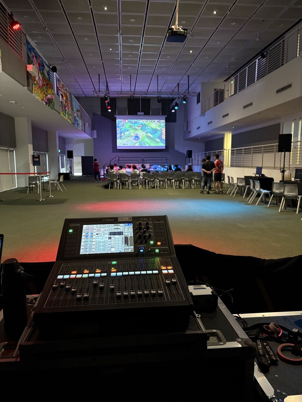 Mixing during the show with console Yamaha QL1 and making sure the game/sound audio from our client's side is also streamed to the FOH along with background music, and not just simply for the band.