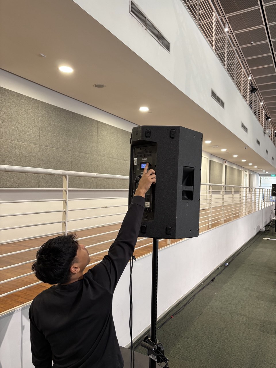 Setting up of FOH speaker Yamaha DZR12 and making sure the setting in the speaker is correct and has sound.