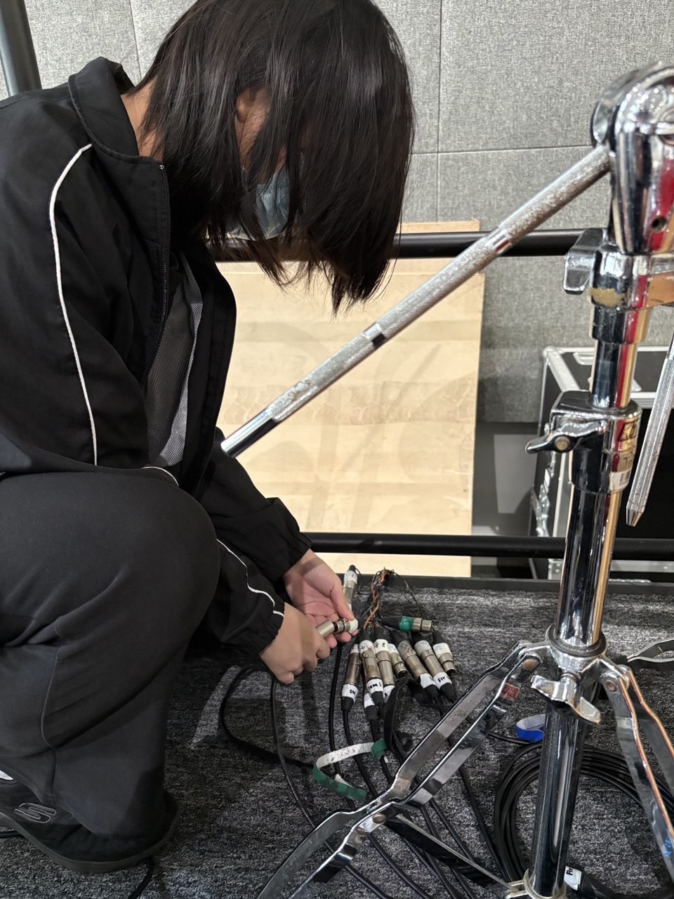 Running and patching of lines for the fantail to the drums as the drum mic up has many lines so we decided to use a fantail.