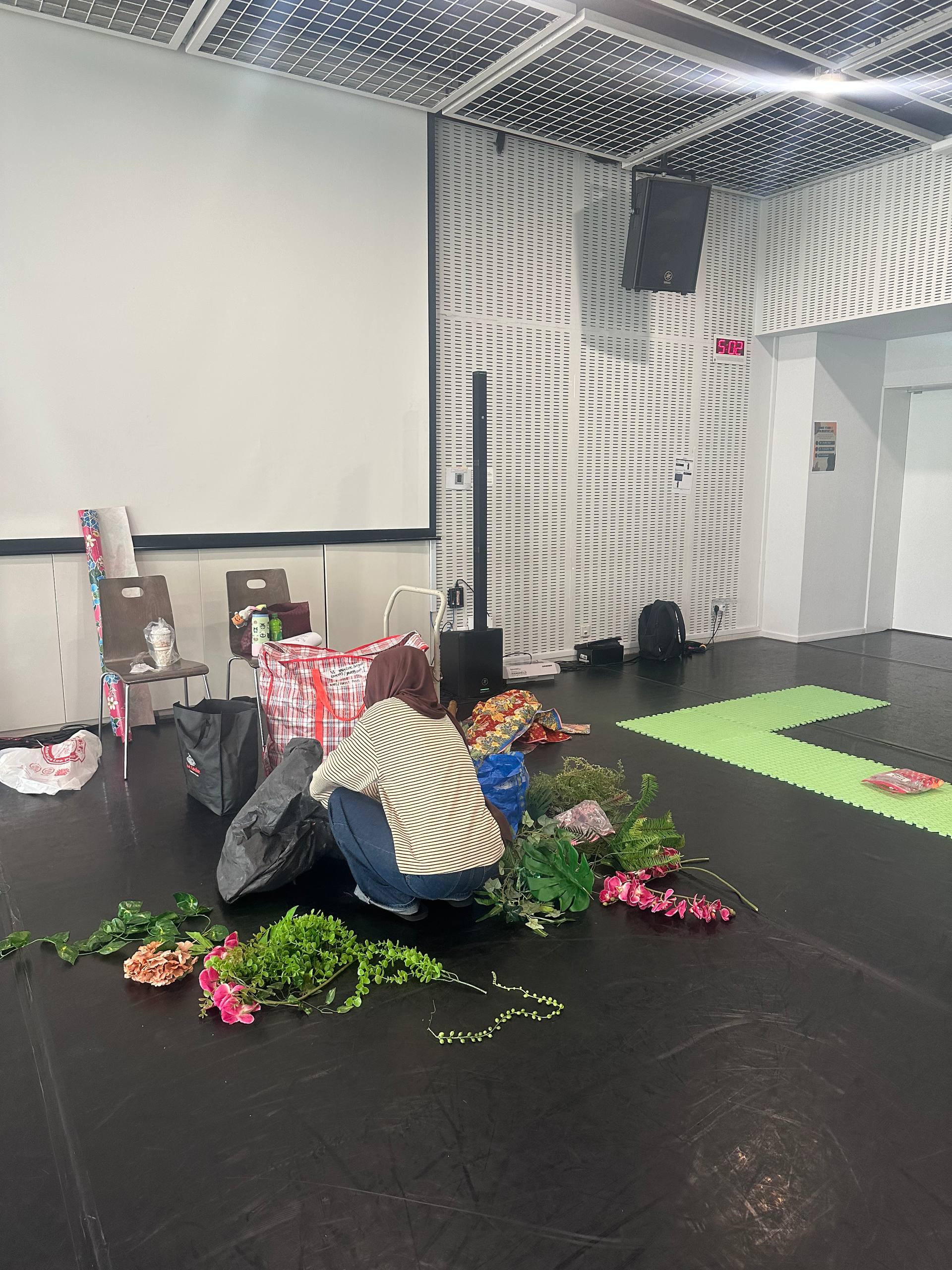 setting up our sets at the venue