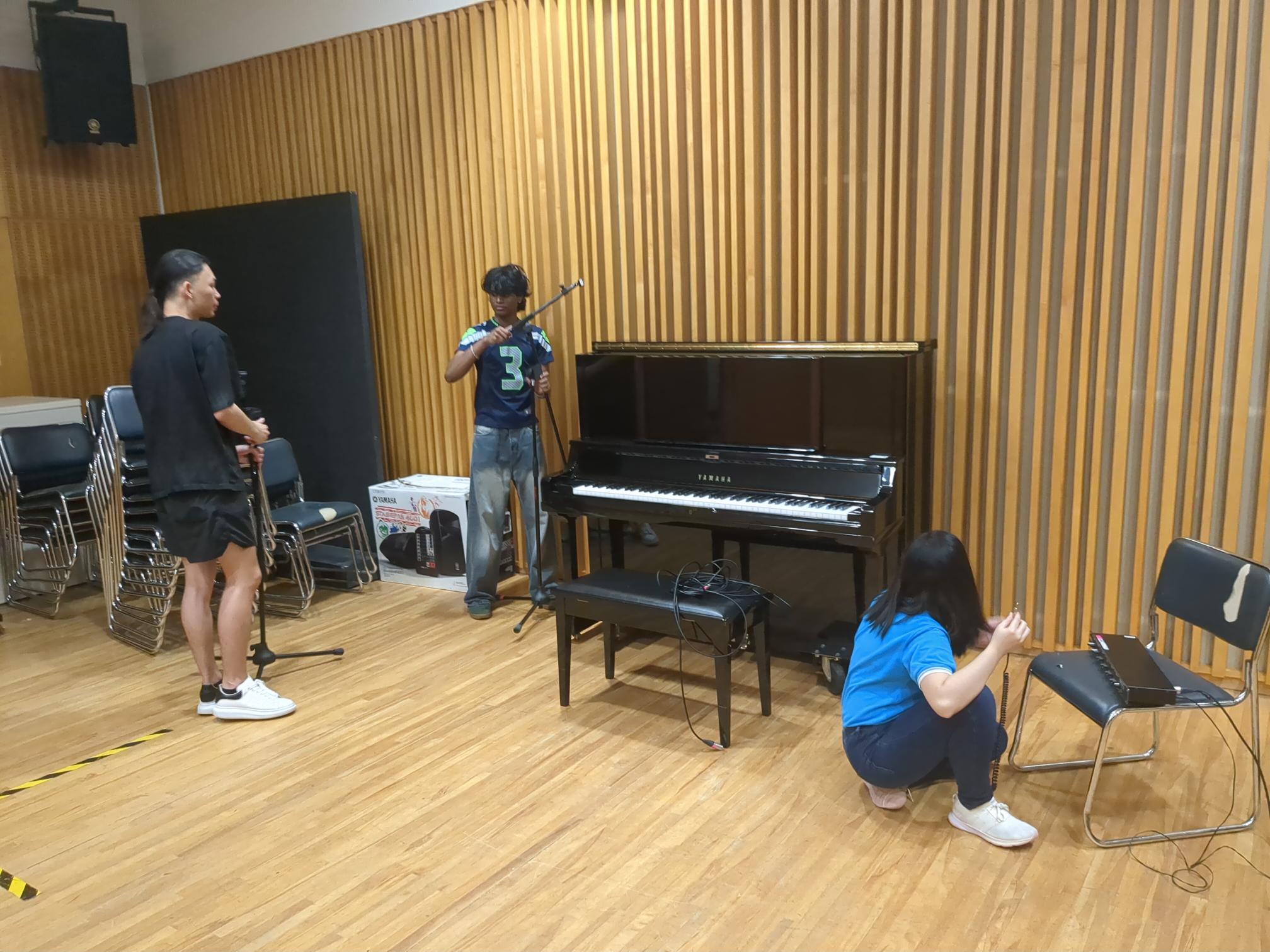 Setting up to record the piano